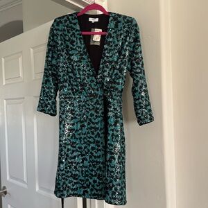 Turquoise and black animal print  dress